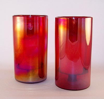 10 Inch Iridescent Red 2Pc Hurricane Candle Holder