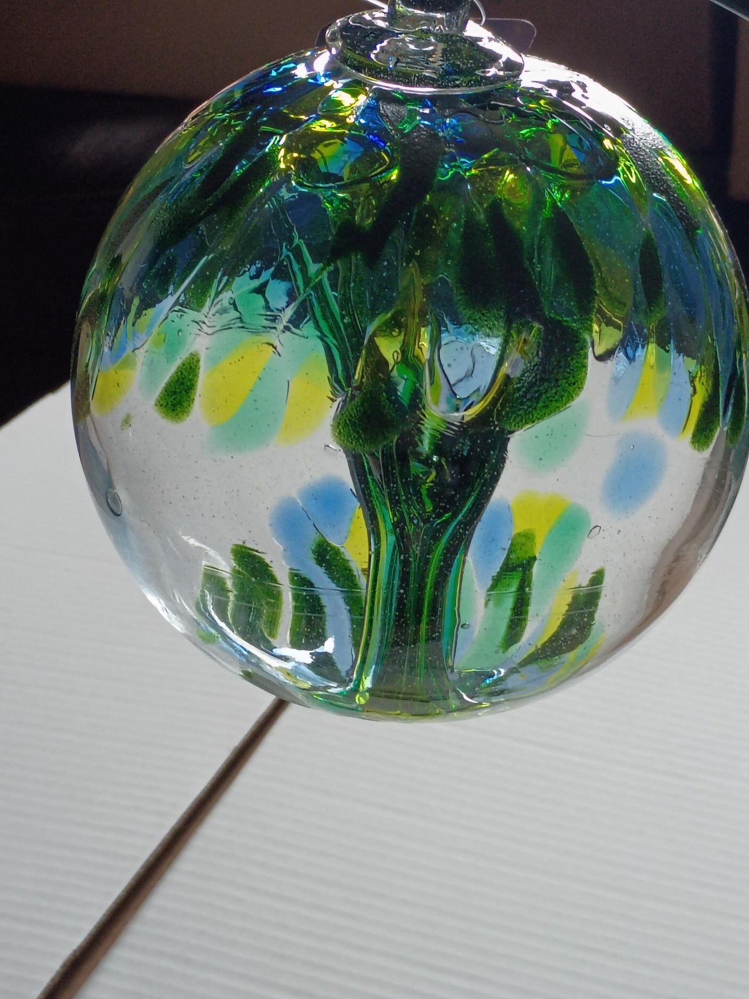 6" Tree of Life Witch Ball "Green Blue Yellow"